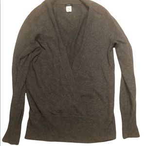 J. Crew Dream Draped V-Neck Grey Cashmere Blend Sweater
